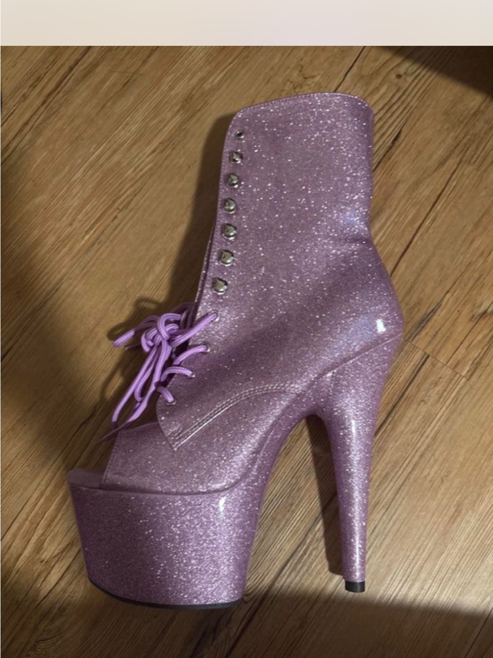 Pleaser Lavender Glitter Platform Lace-Up Ankle Boots
